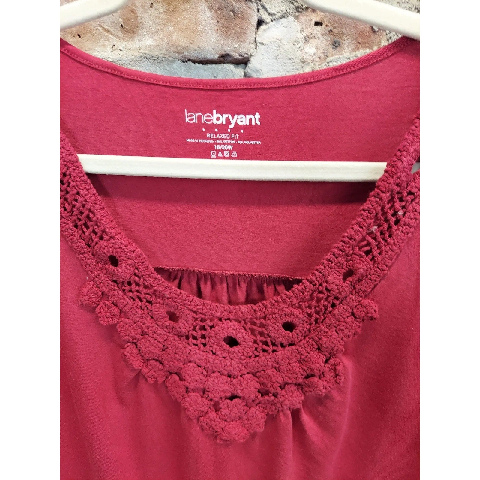 Lane Bryant Womens Plus Size Top 18/20W Red Relaxed Fit Crochet Neck T-Shirt