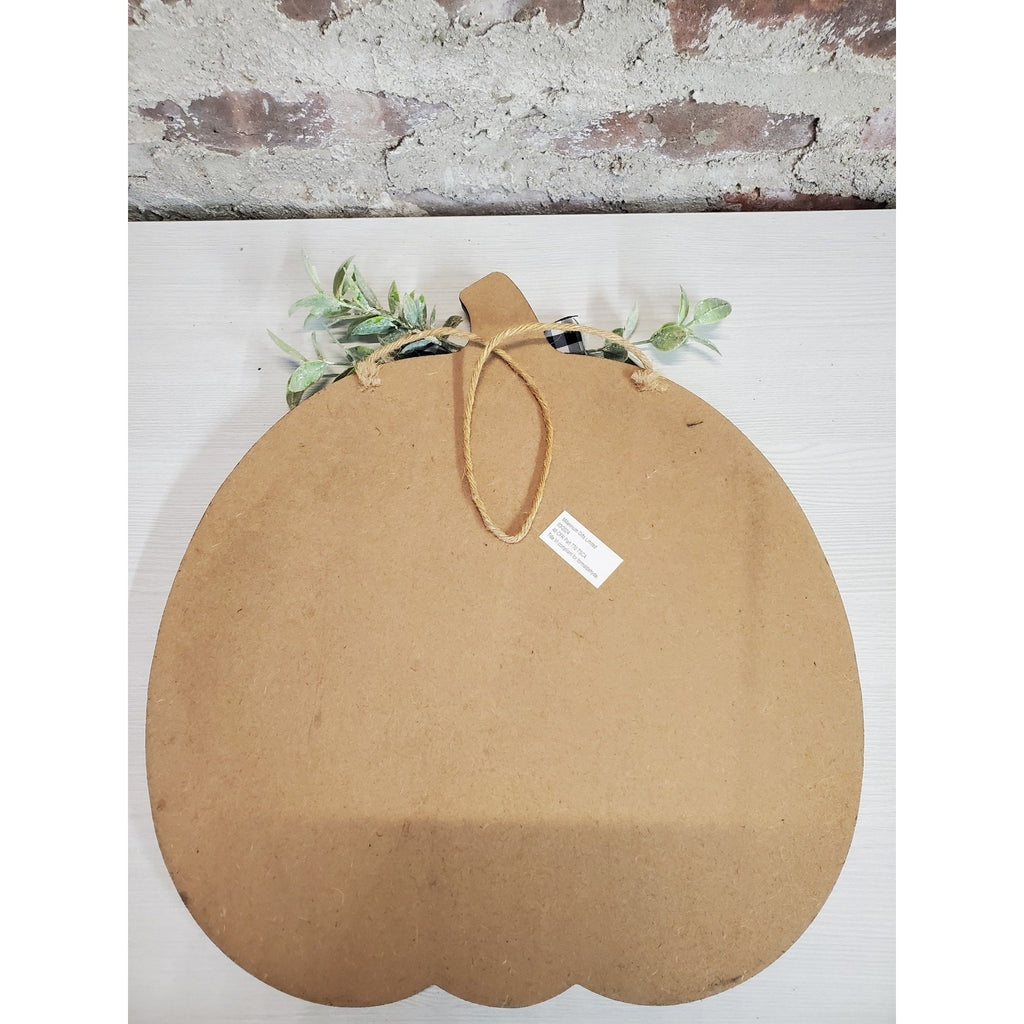 Hello Fall Pumpkin Door Hanger Autumn Decor Farmhouse Rustic Wood Gingham Bow 12