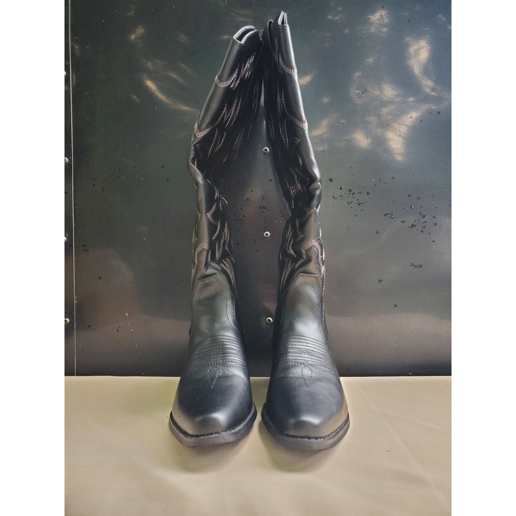 TLV Womens Cowboy Western Boots Size 7 Black Knee High Embroidered Pointed Toe