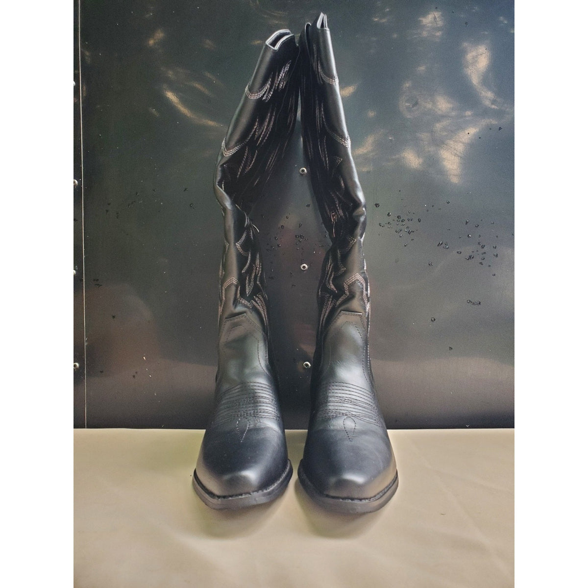 TLV Womens Cowboy Western Boots Size 7 Black Knee High Embroidered Pointed Toe