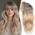 Women's Wiglet Hair Topper With Bangs Long Wavy Ombre Blonde 18 Inch