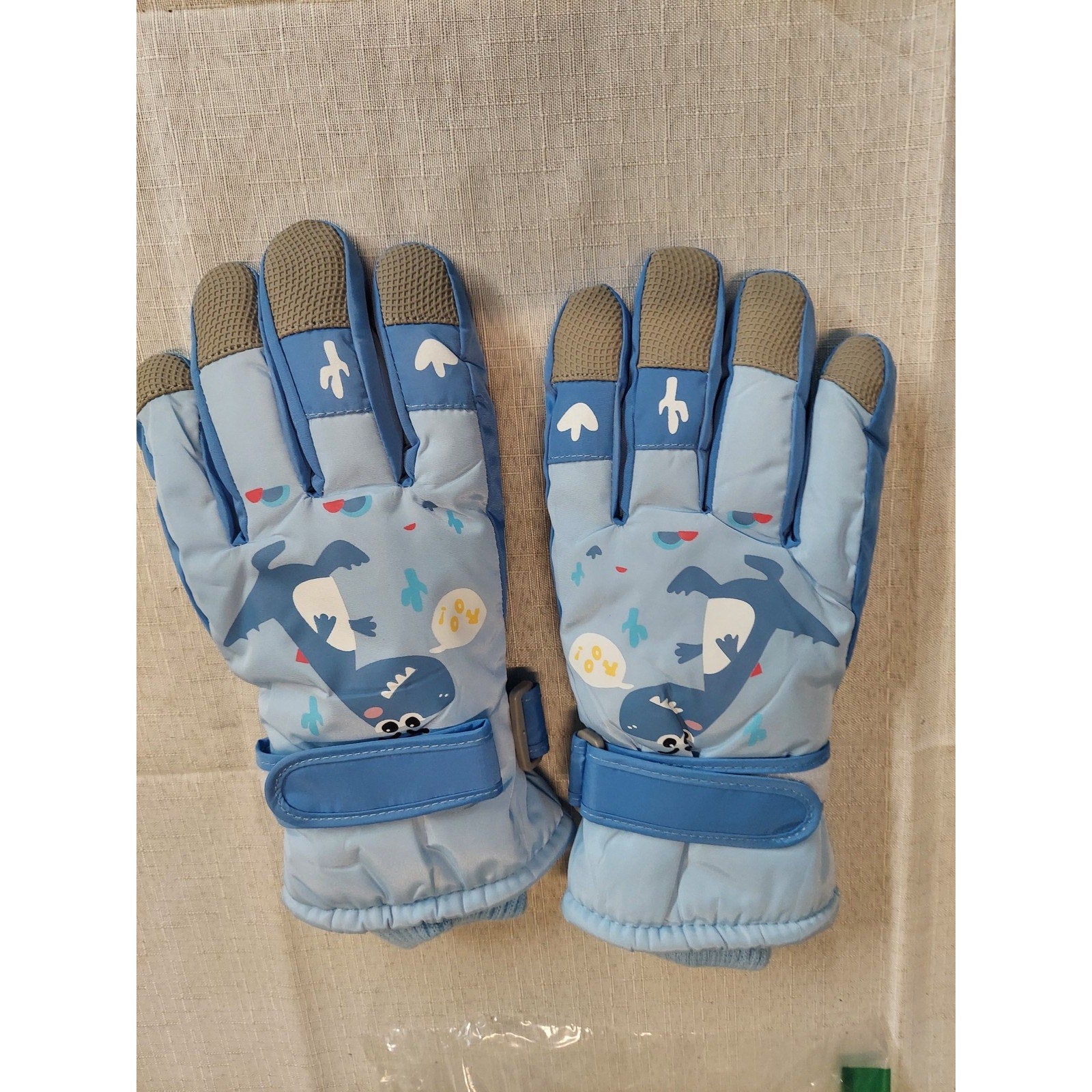 Kids Boys Girls Winter Snow Gloves Blue Cartoon Dinosaur Print New
