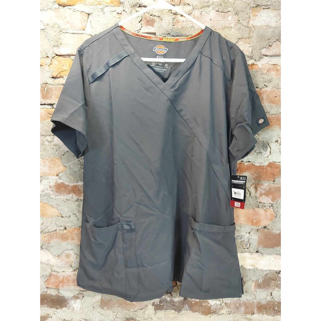 Dickies Womens Scrub Top XL Gray EDS EDS Essentials Stretch Crossover V Neck