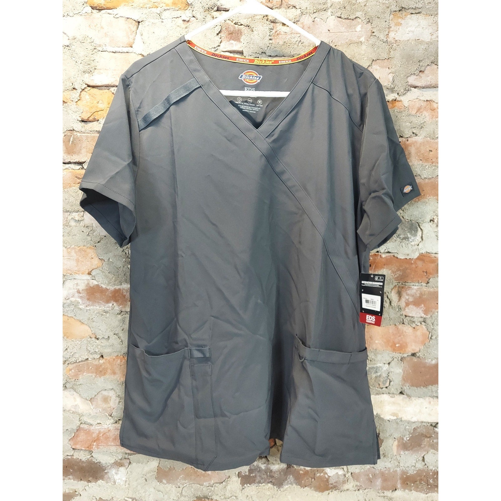 Dickies Womens Scrub Top XL Gray EDS EDS Essentials Stretch Crossover V Neck