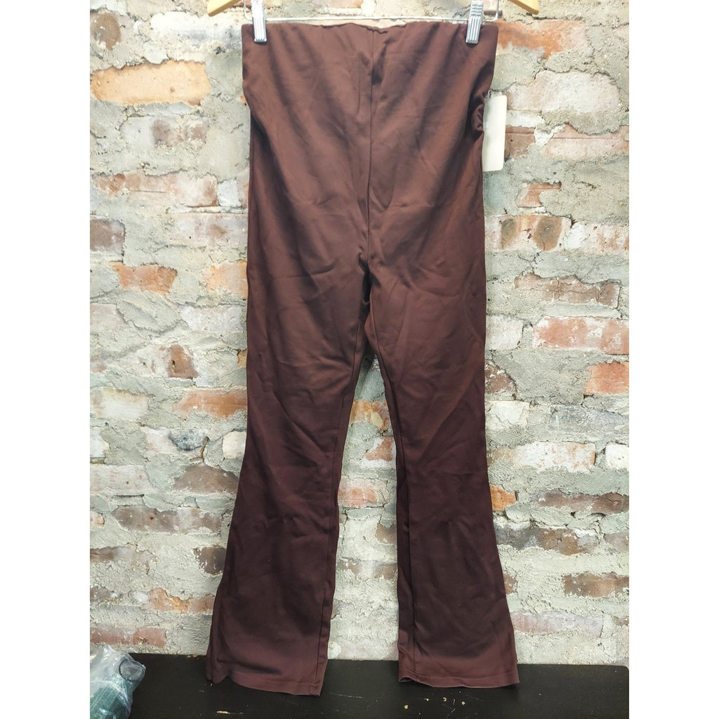 Womens Maternity Flare Leg Pants XS Dark Brown Rayon Nylon Spandex NWT