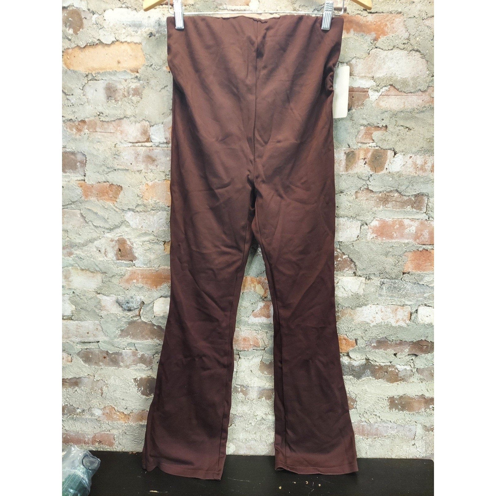 Womens Maternity Flare Leg Pants XS Dark Brown Rayon Nylon Spandex NWT