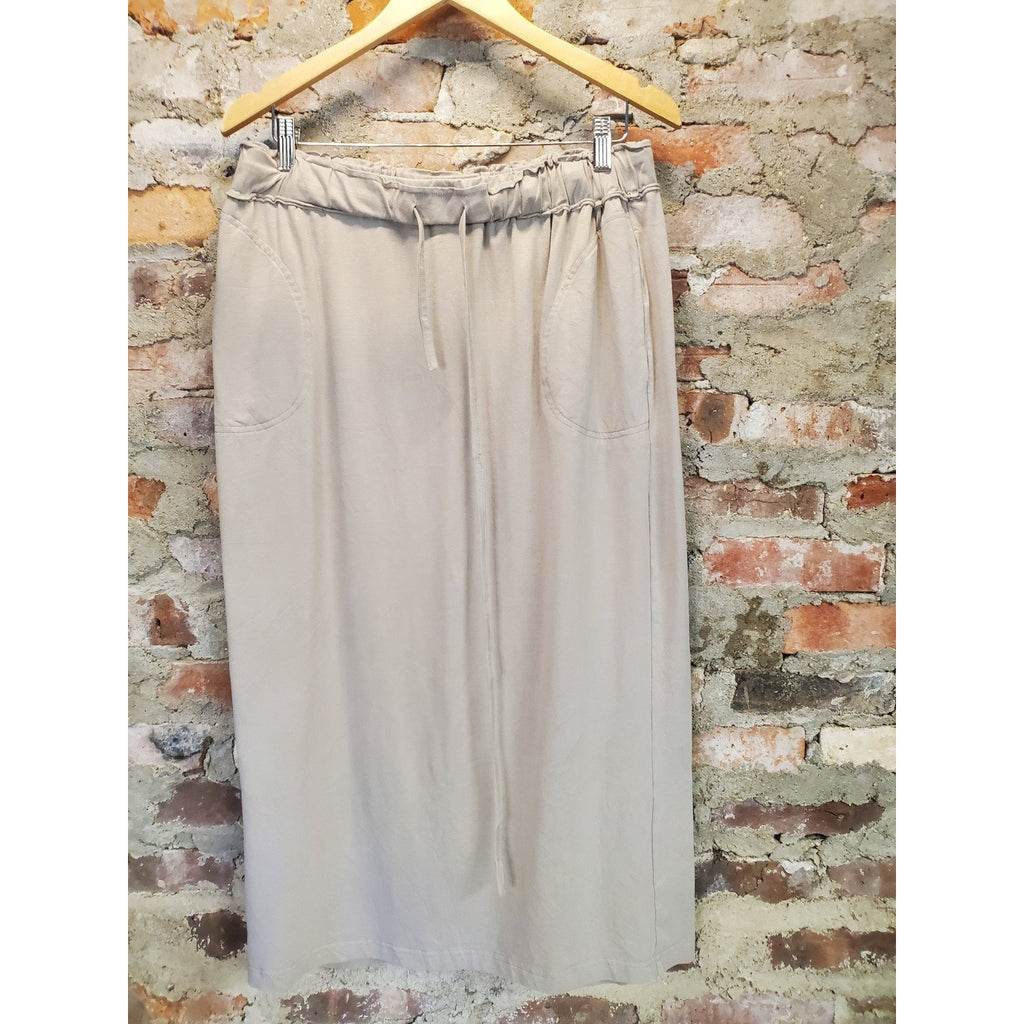 Womens Maxi Skirt XXL Grey Elastic Waist Drawstring Pockets Cotton Blend