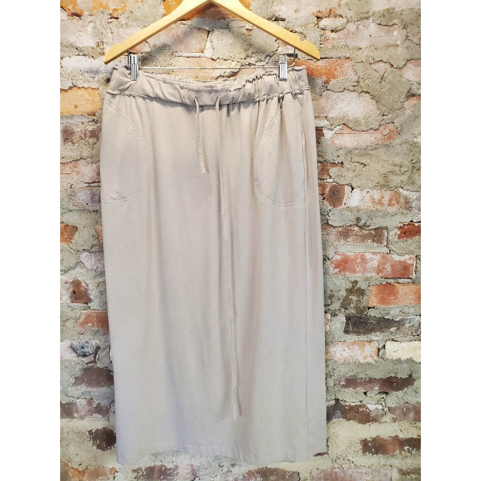 Womens Maxi Skirt XXL Grey Elastic Waist Drawstring Pockets Cotton Blend