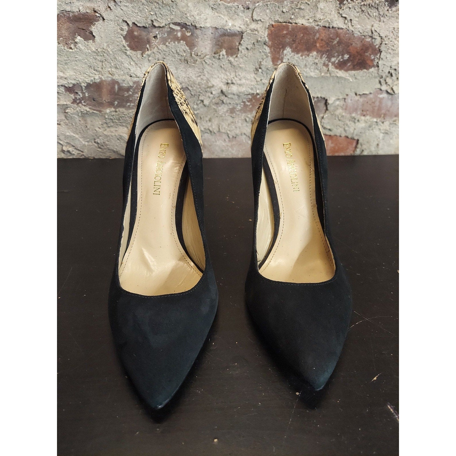 Enzo Angiolini Womens Pumps 8.5M Suede Snakeskin Pointed Toe Stiletto Heels