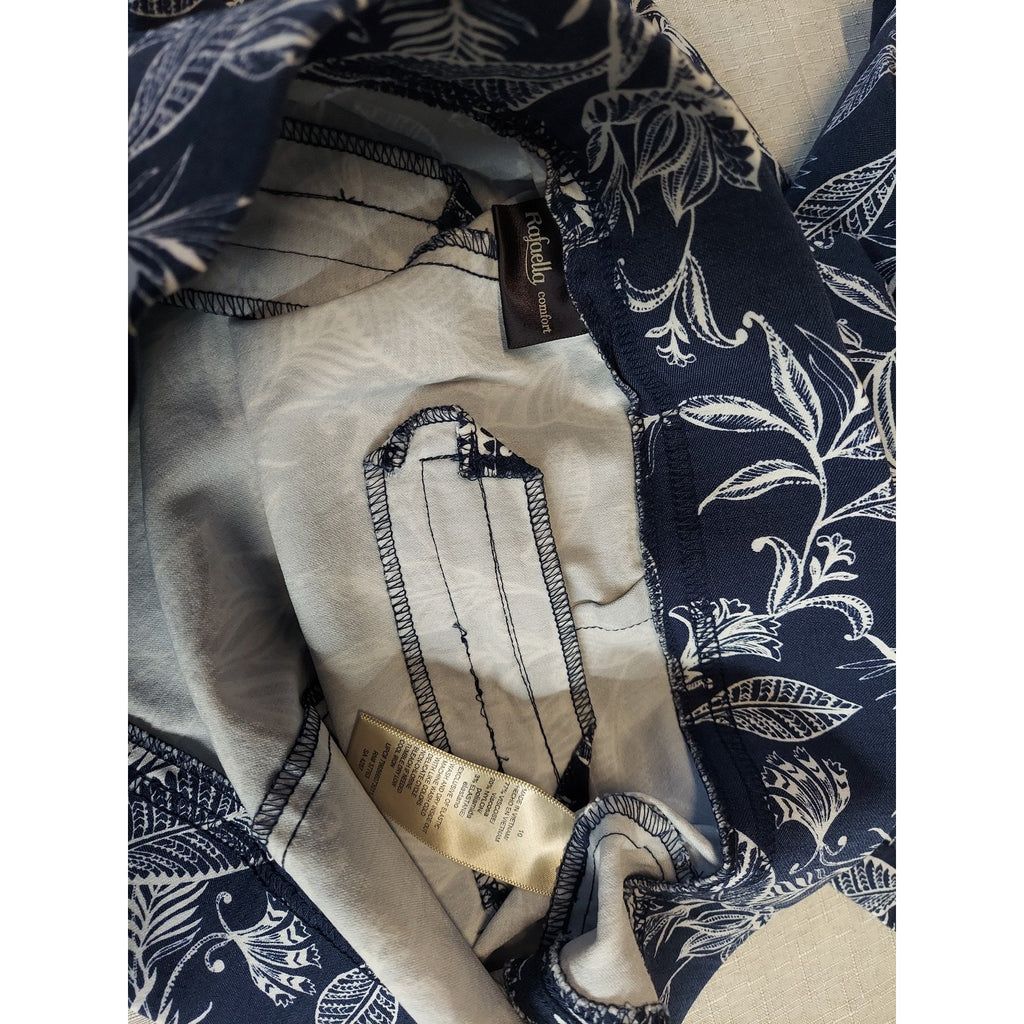 Rafaella Womens Sz 10 Capri Pants Navy White Floral Print Stretch Comfort