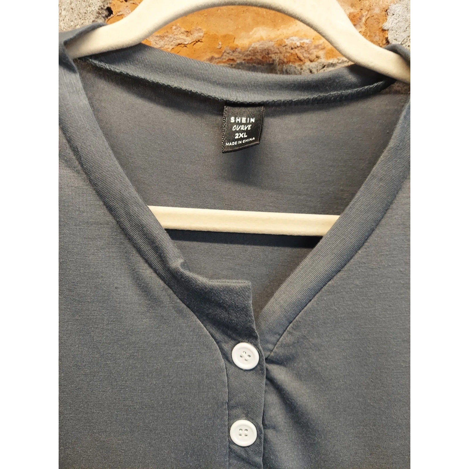 SHEIN Curve Womens T-Shirt Dress 2XL Gray Henley Ruched Asymmetrical Hem