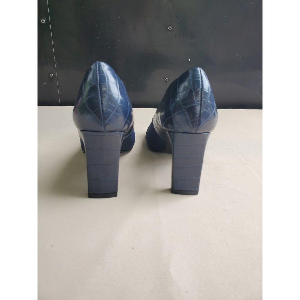 Benassal Womens Pumps Size 5 Navy Blue Crocodile Embossed Buckle Accent Block