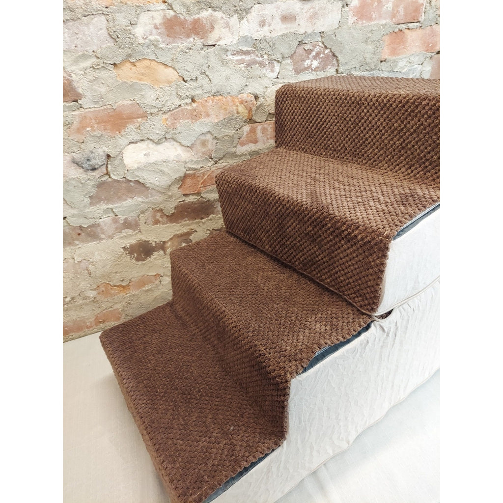 Pet Stairs Dog Steps Cats 4 Step Portable Removable Washable Cover Brown Beige