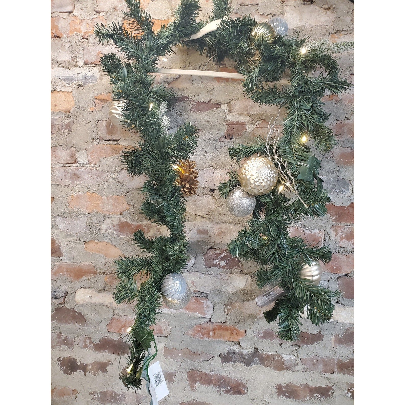 Christmas Garland Pre Lit LED Lights Decorated Ornaments Pinecones Gold Silver 6