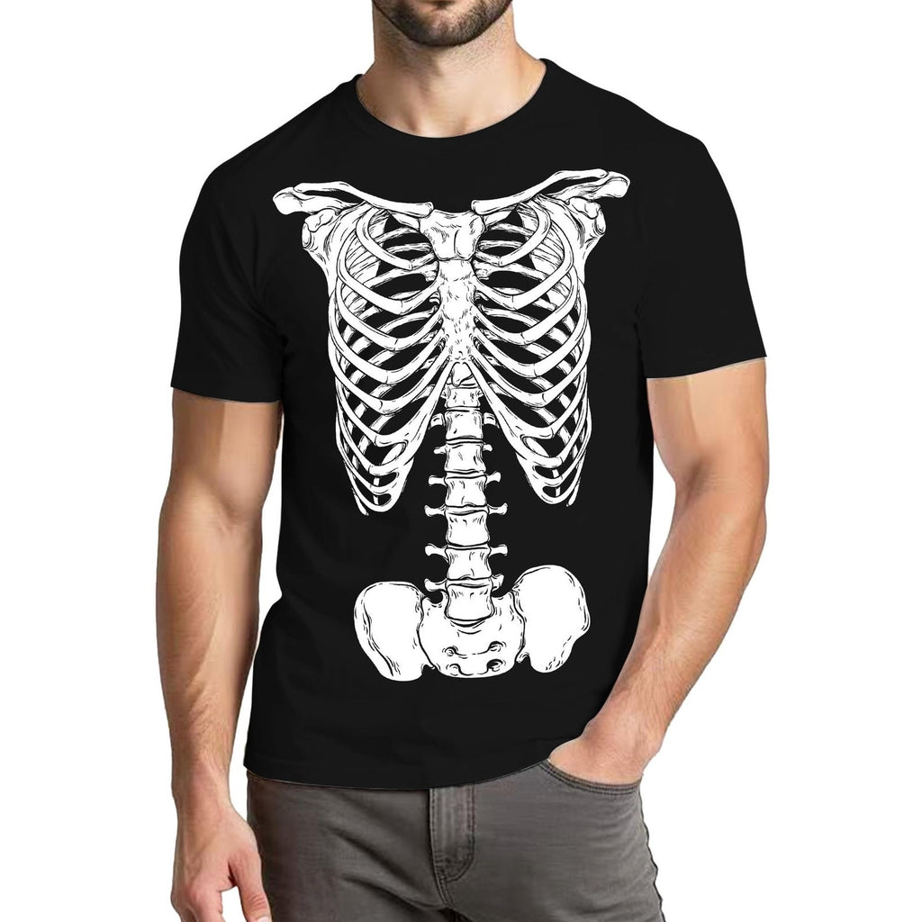Xlievo Mens T Shirt L Black Skeleton Graphic Halloween Costume Rib Cage