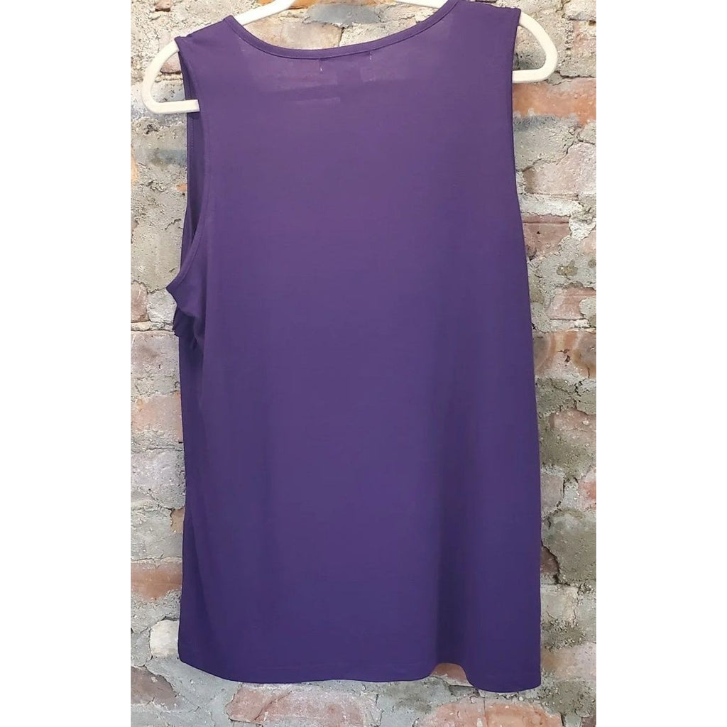 Design History Womens Tank Top Blouse Size 1X Purple Pleated Ruffle Rosette