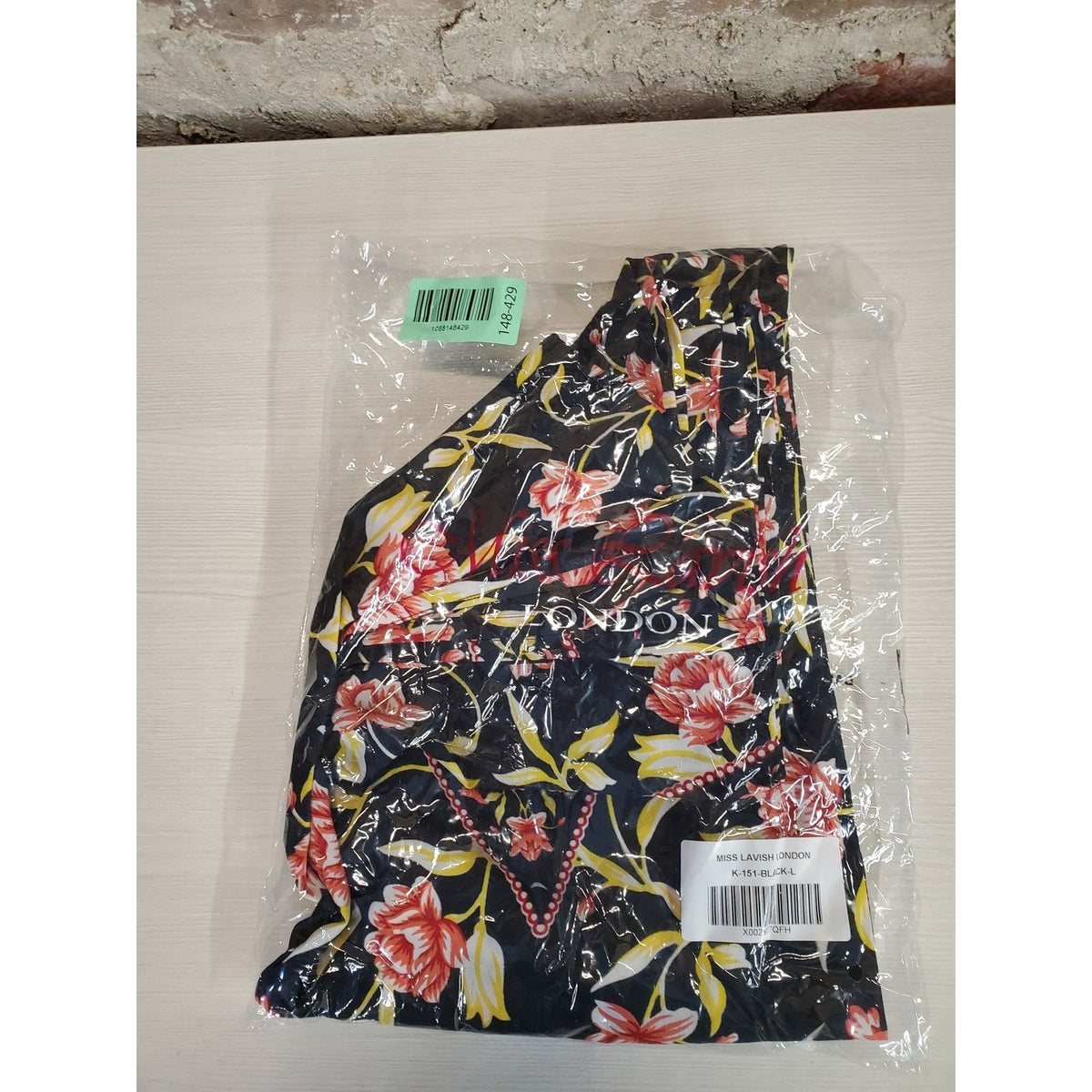 Miss Lavish London Womens Kaftan Maxi Dress L Black Floral V Neck Flowy Resort
