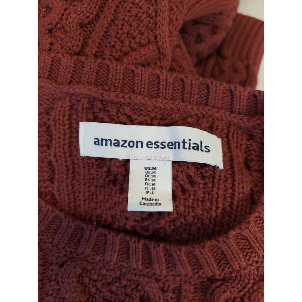 Amazon Essentials Mens Cable Knit Crewneck Pullover Sweater M Rust Long Sleeve