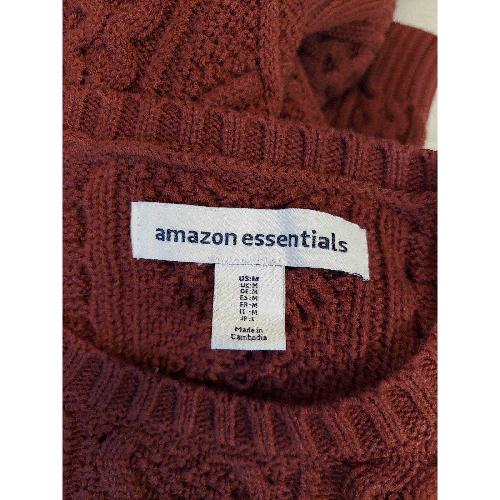 Amazon Essentials Mens Cable Knit Crewneck Pullover Sweater M Rust Long Sleeve