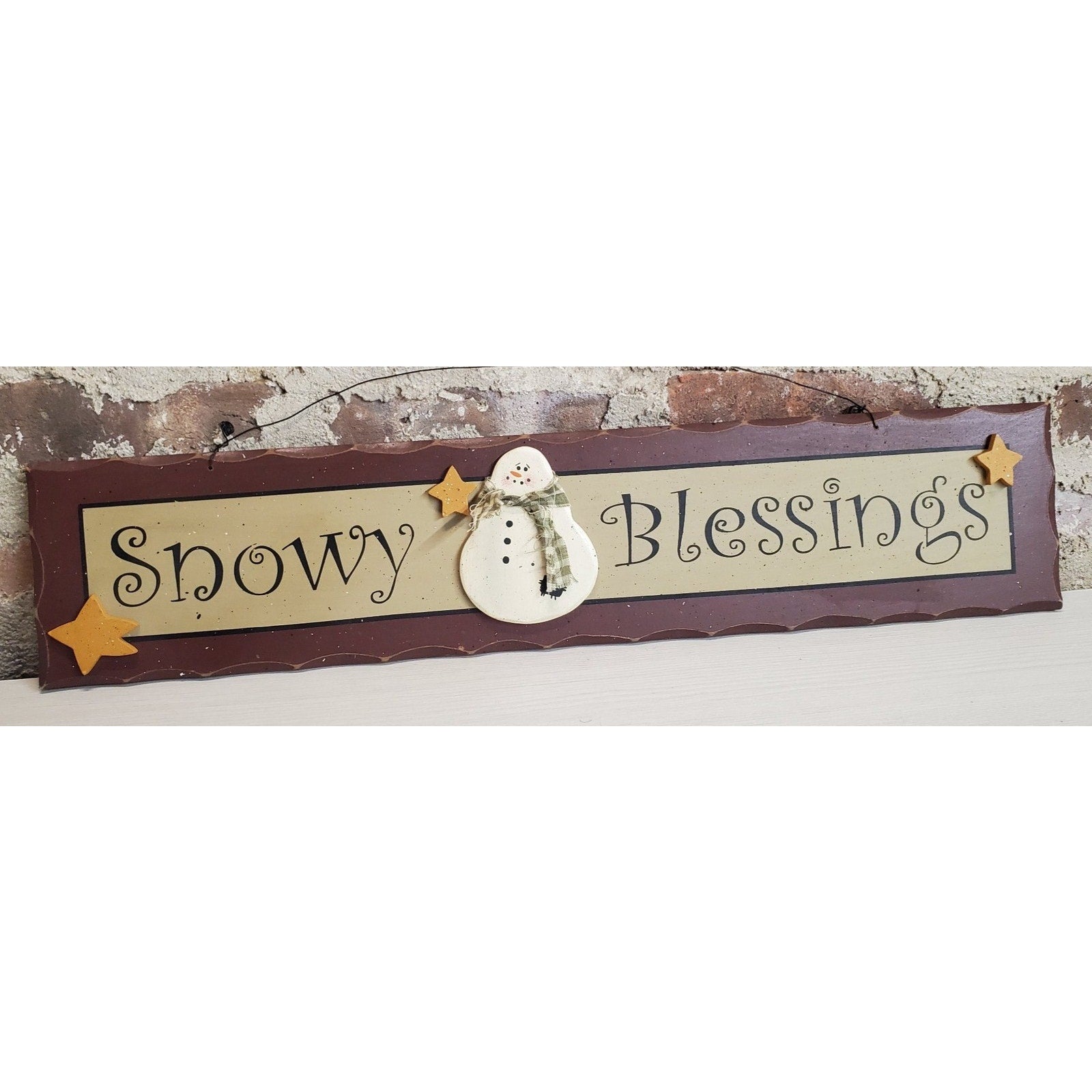 Winter Decor Snowy Blessings Snowman Sign Primitive Farmhouse Holiday Rustic