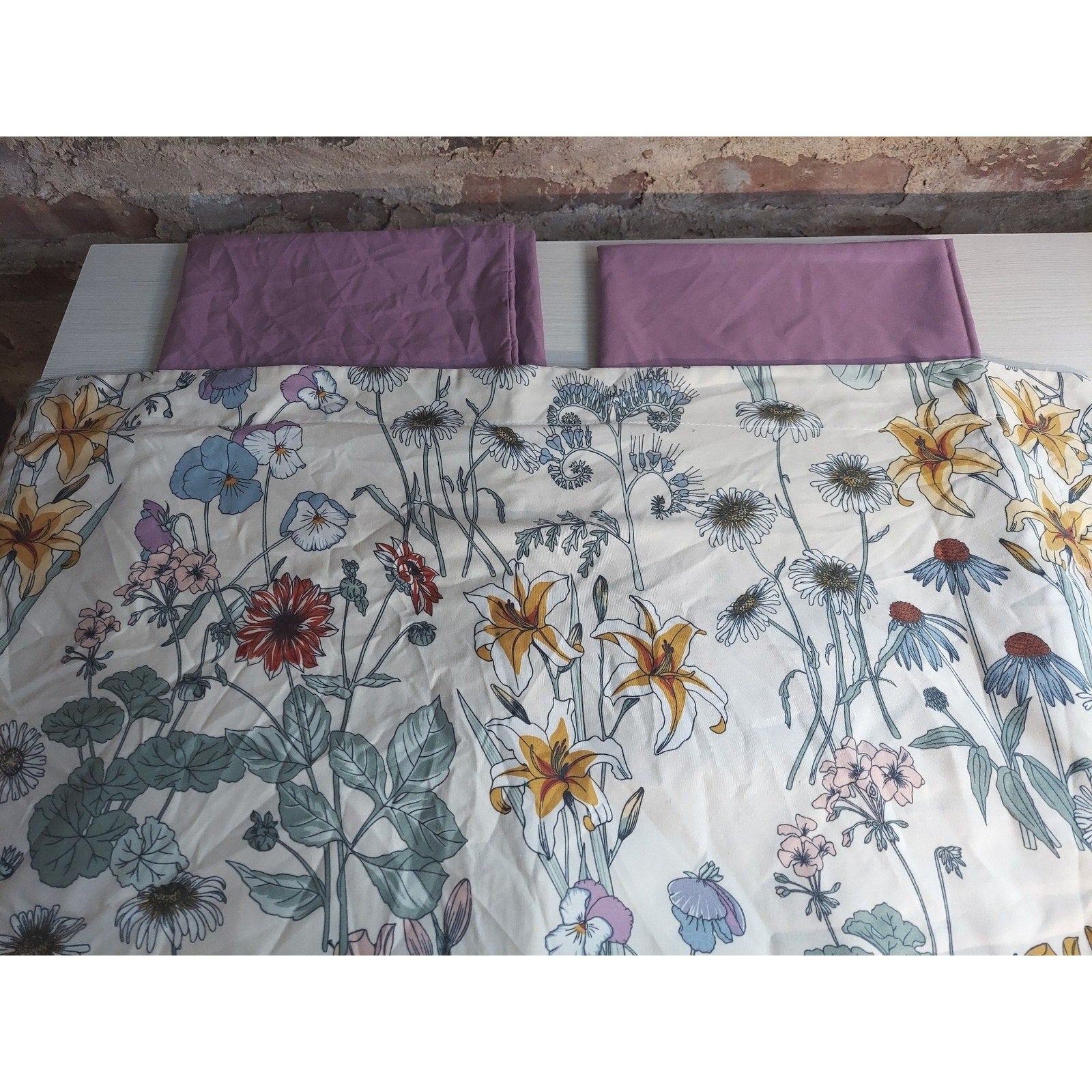 Floral Botanical Print Lot of 3 Pillow Shams Multicolor Lavender Purple Flowers