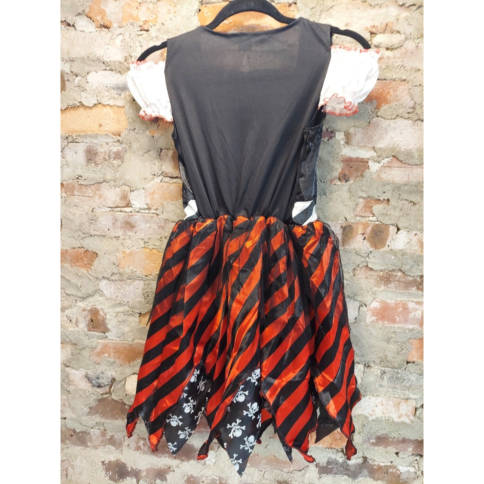 Womens Pirate Costume Dress XL Black Red Striped Skull Crossbones Gold