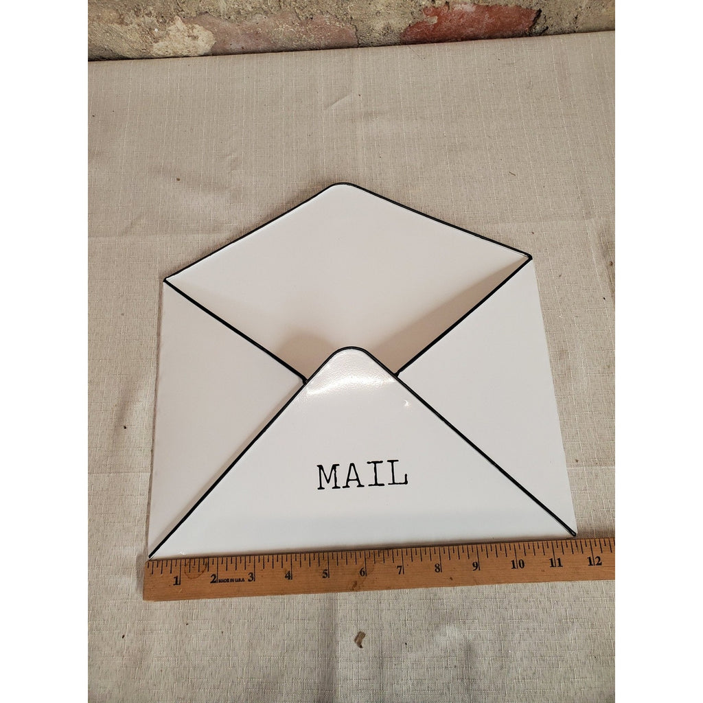 White Black Envelope Shape Mail Holder Wall Mount Farmhouse Decor Storage