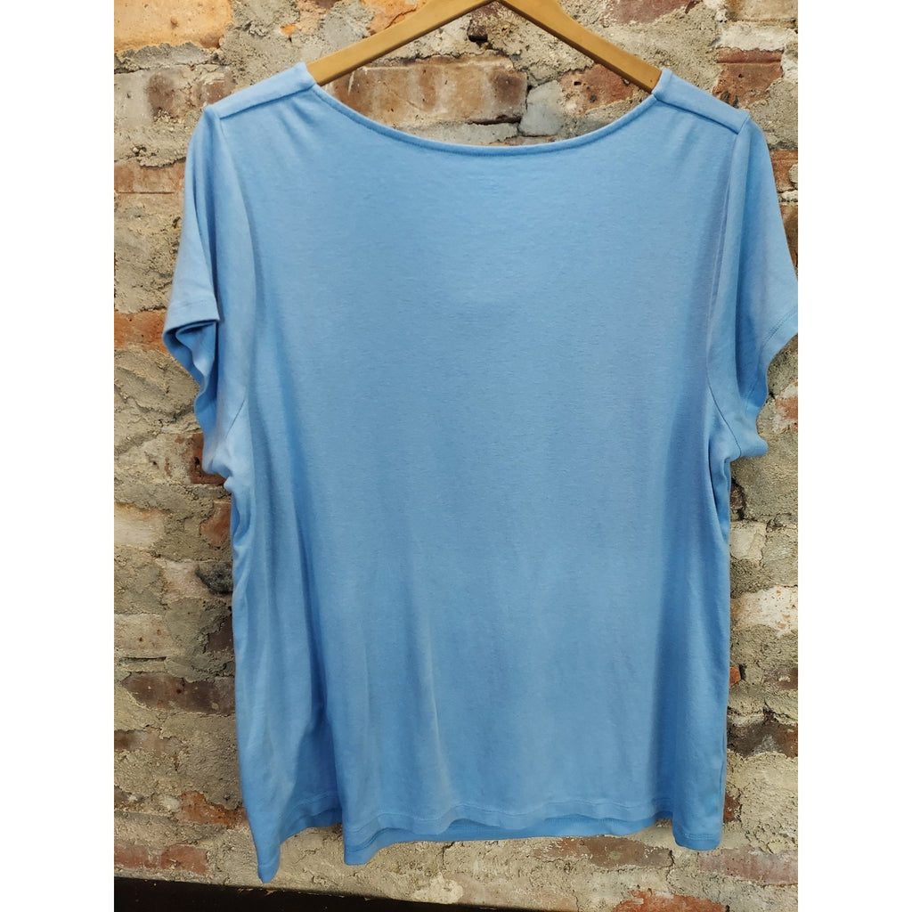 Lands End Womens Cowl Neck Top 2X 20W 22W Blue Short Sleeve Cotton Rayon