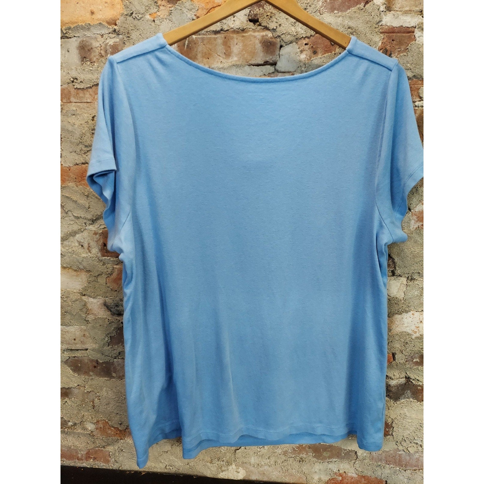Lands End Womens Cowl Neck Top 2X 20W 22W Blue Short Sleeve Cotton Rayon
