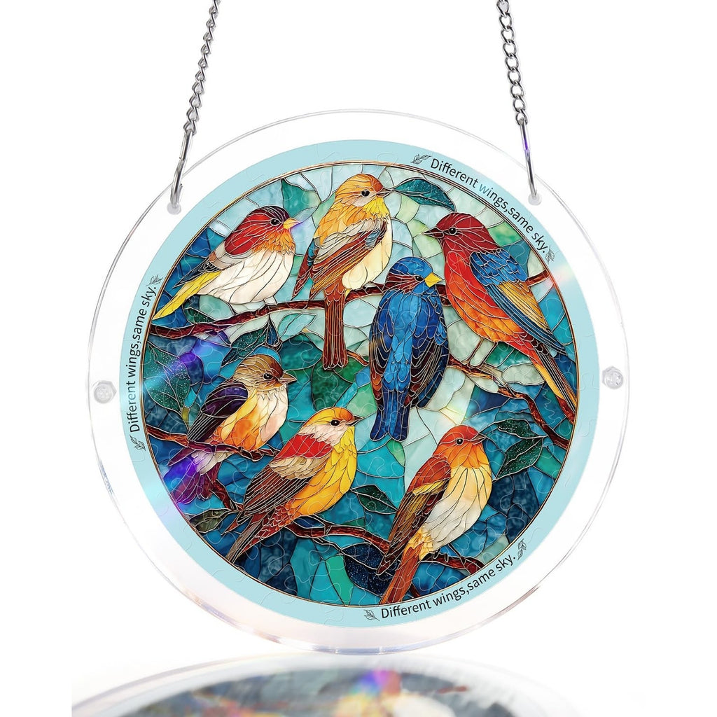 Stained Glass Suncatcher Puzzle DIY Kit Birds Window Hanging 73 pcs 7.4" Gift