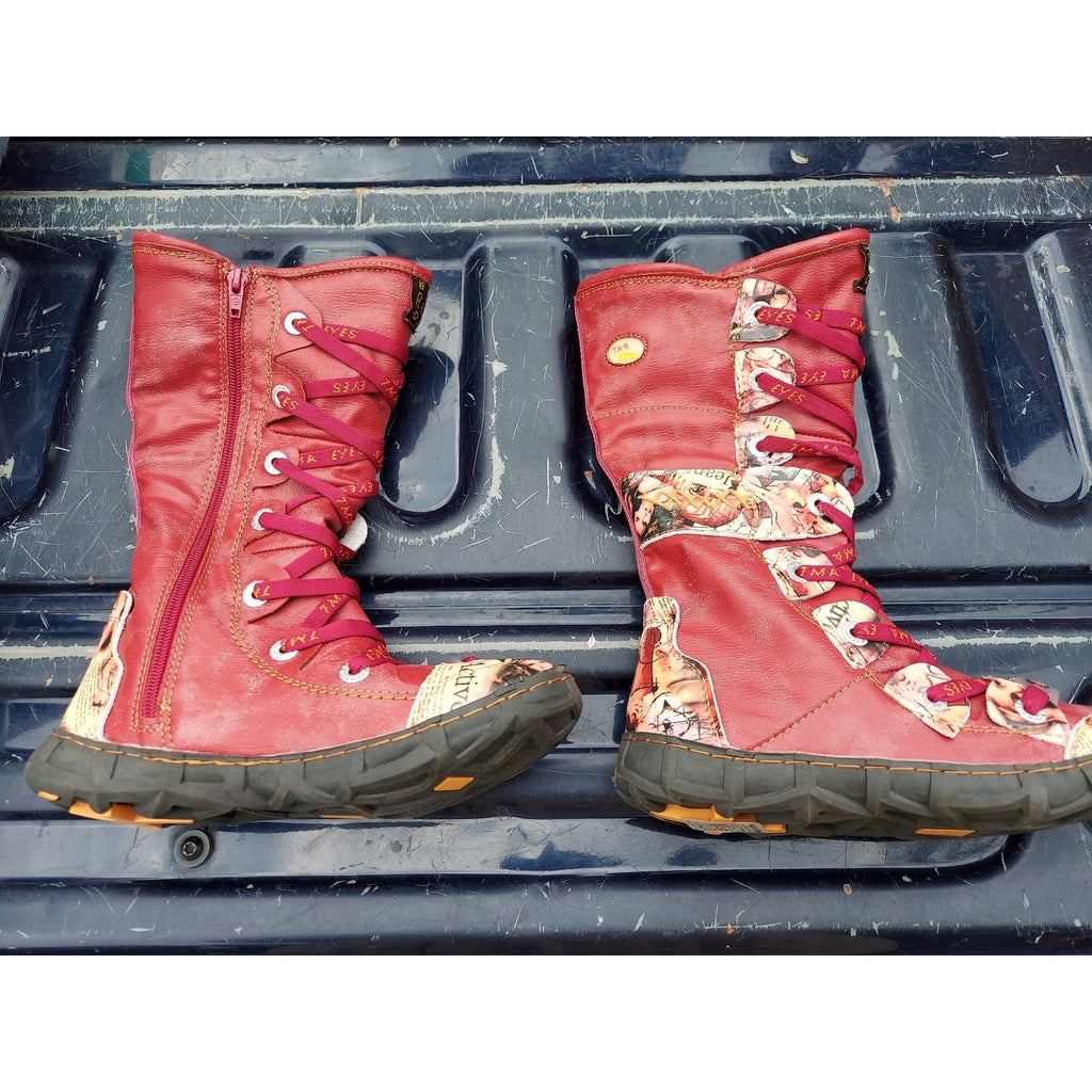 TMA Eyes Womens Boots US 6 Red Multicolor Sneaker Shoe Faux Fur Lined