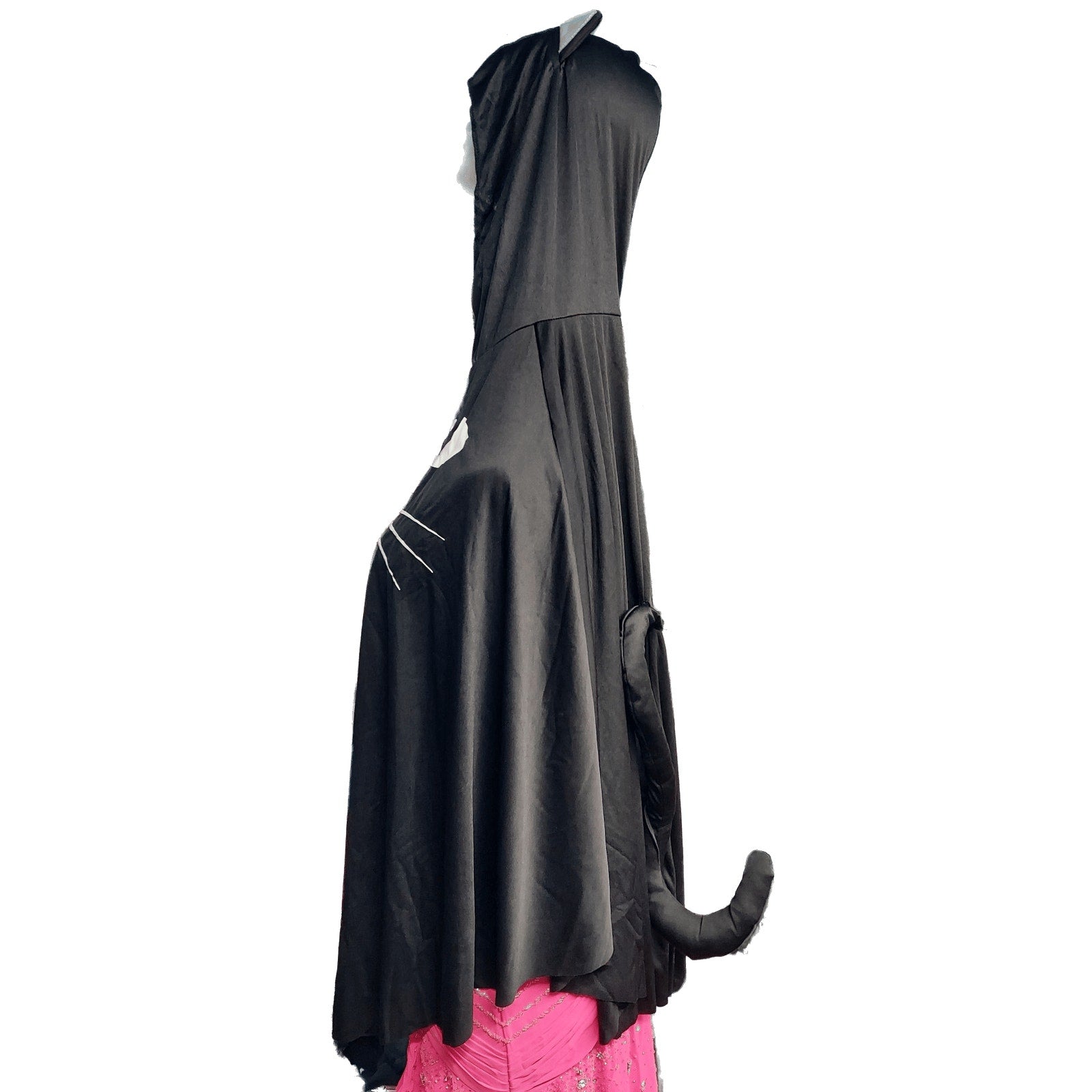 Black Cat Costume Hooded Poncho Cape Womens Halloween With Ears Tail