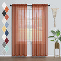 Mrs Naturall Sheer Window 84 inch Curtains Rod Pocket Linen Look Rust Pair