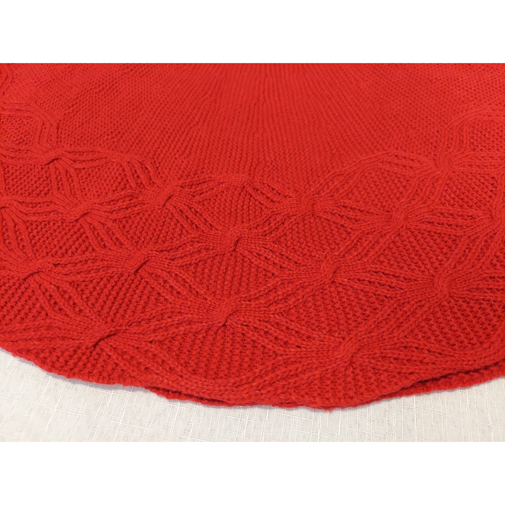 Christmas Tree Skirt Red Knitted Patterned Textured Holiday Country Grandma-core