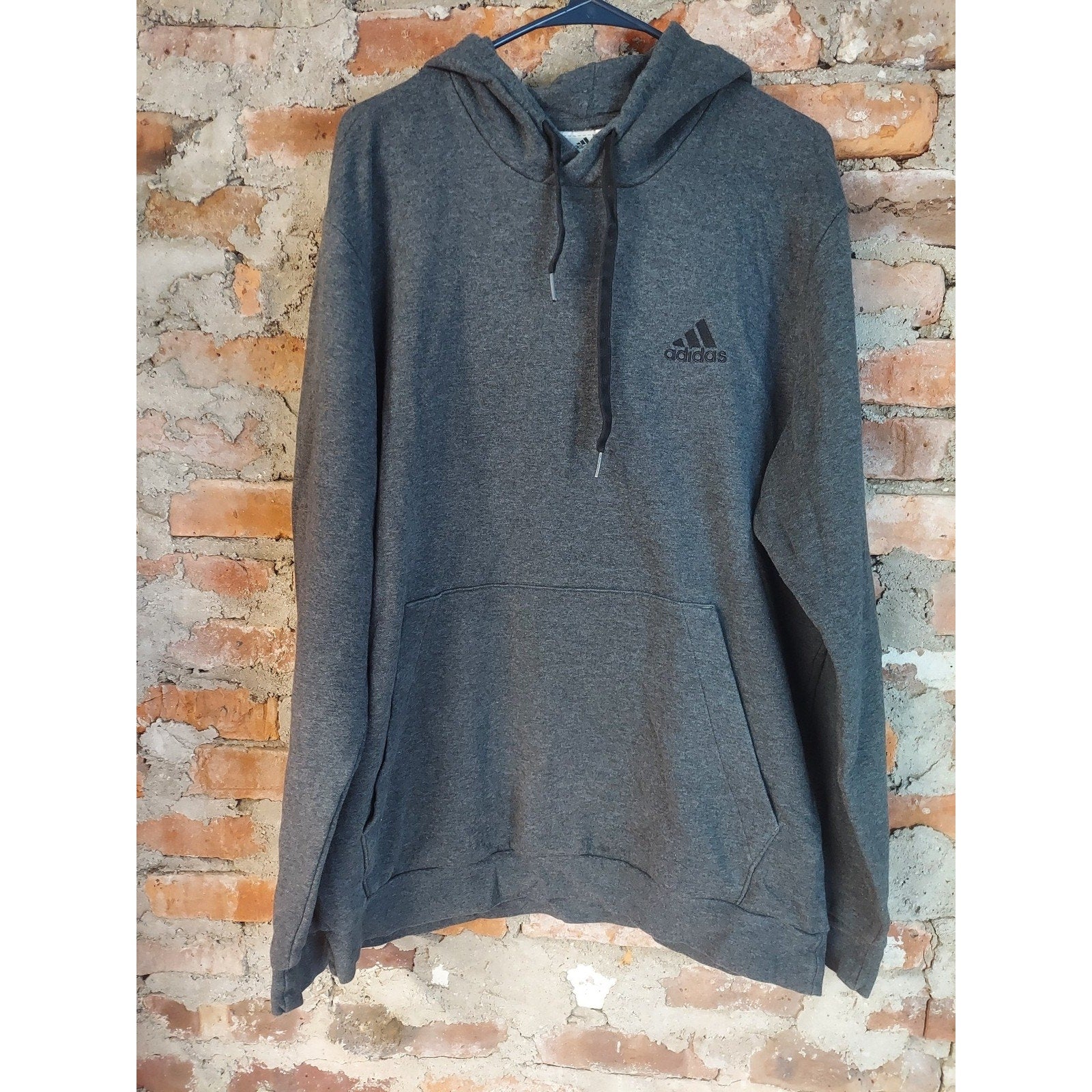 Adidas Mens XL Hoodie Gray Pullover Fleece Hooded Athletic Sweatshirt