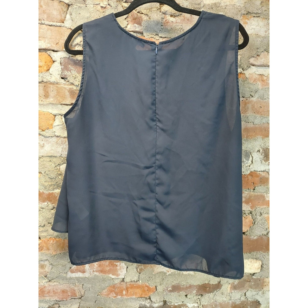 Atmosphere Womens Sleeveless Blouse Size 14 Navy Blue Ruffle Front Tank Top