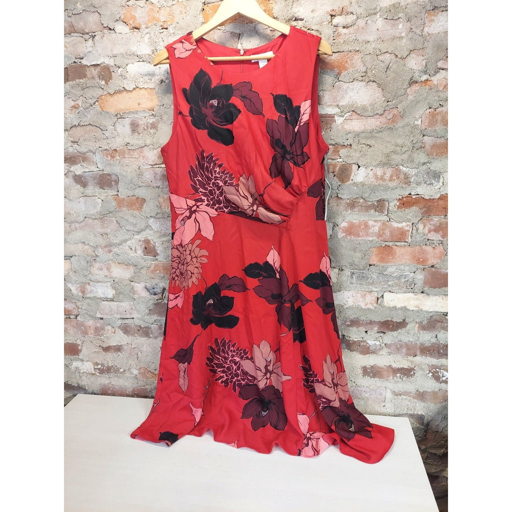 Liz Claiborne Womens Dress 18 Floral Print Red Multicolor Sleeveless