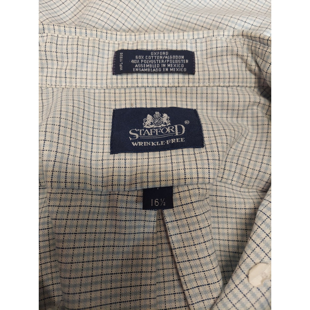 Stafford Mens Short Sleeve Button Down Shirt L 16 1/2 Wrinkle Free Light Blue