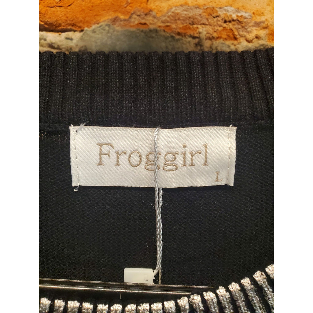 Froggirl Womens Sweater L Silver Black Metallic Distressed NWT Pullover