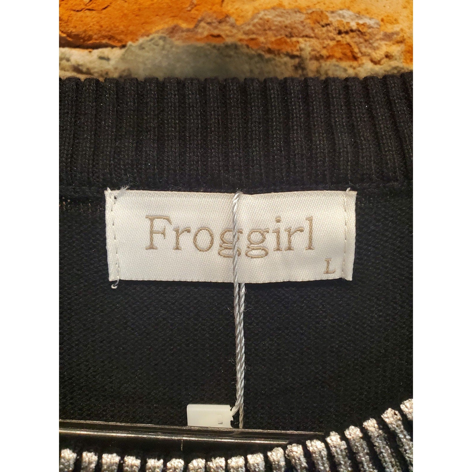 Froggirl Womens Sweater L Silver Black Metallic Distressed NWT Pullover