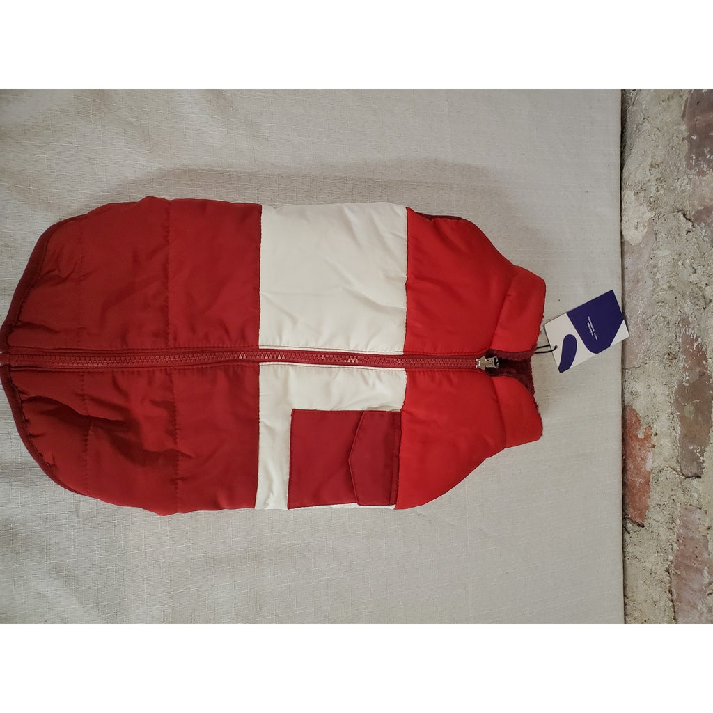 ARBLUNA Dog Winter Coat S Red White Puffer Full Zip Reversible Warm Fleece Lined