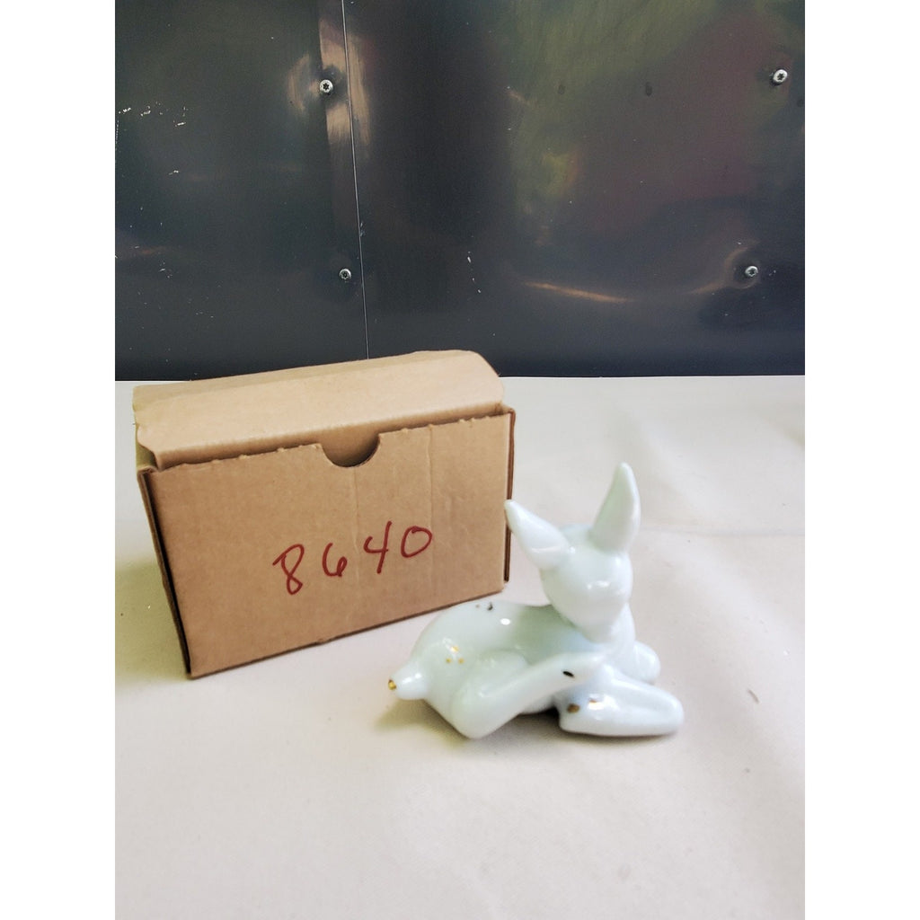 Enesco Fawn Deer Figurine Lying Gold Spots Light Blue White Animal Decor 3 Inch