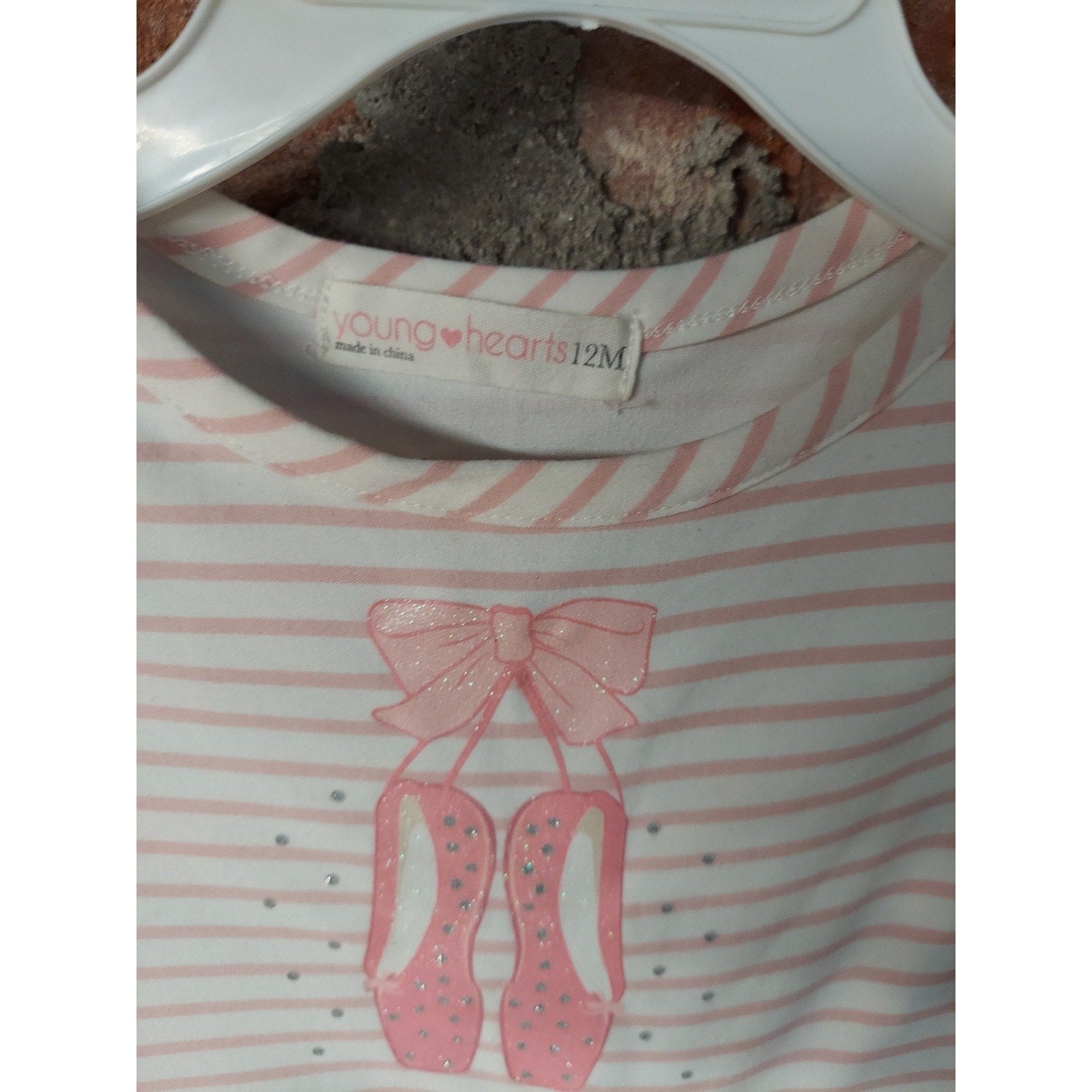 Young Hearts Girls Dress 12M Pink White Ballet Slippers Tutu Sparkle Ruffle