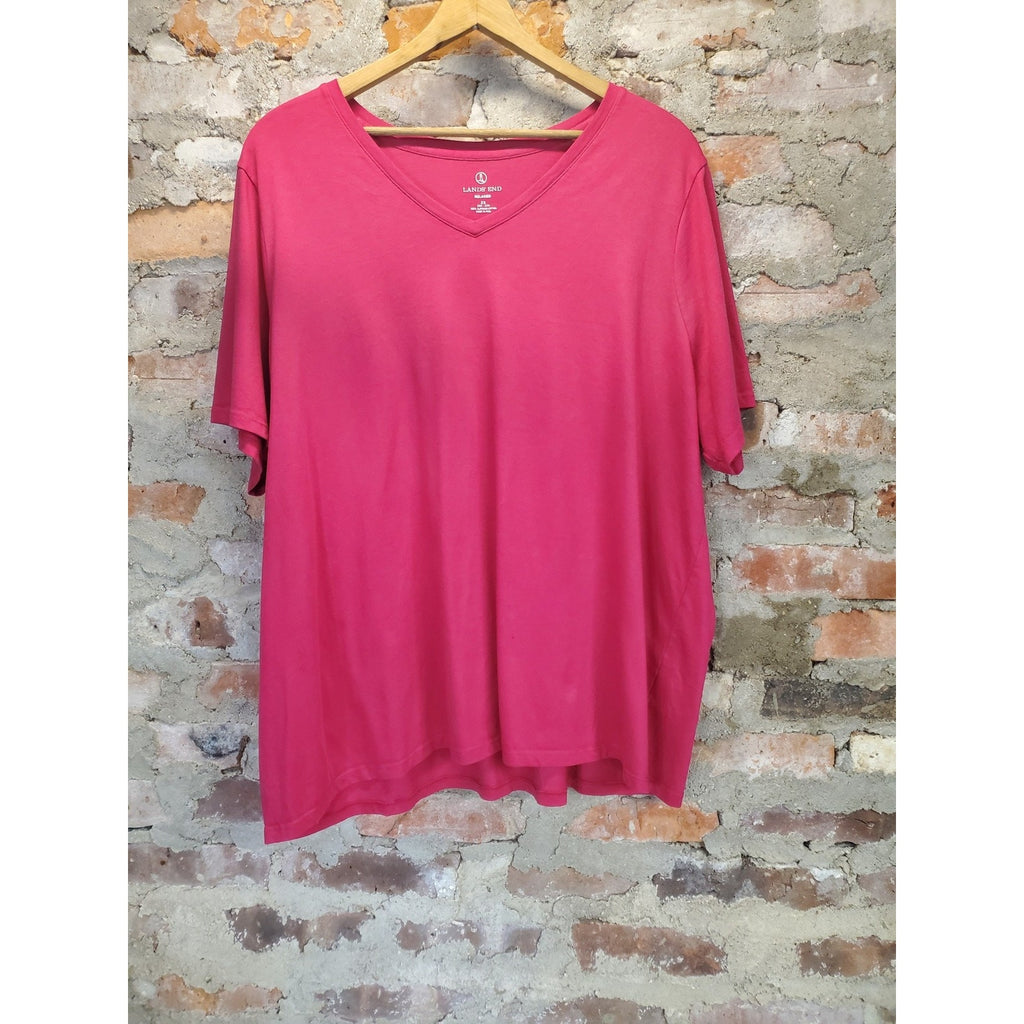Lands' End Womens Plus Size 2X 20W 22W Pink V Neck Supima Cotton Relaxed Fit T