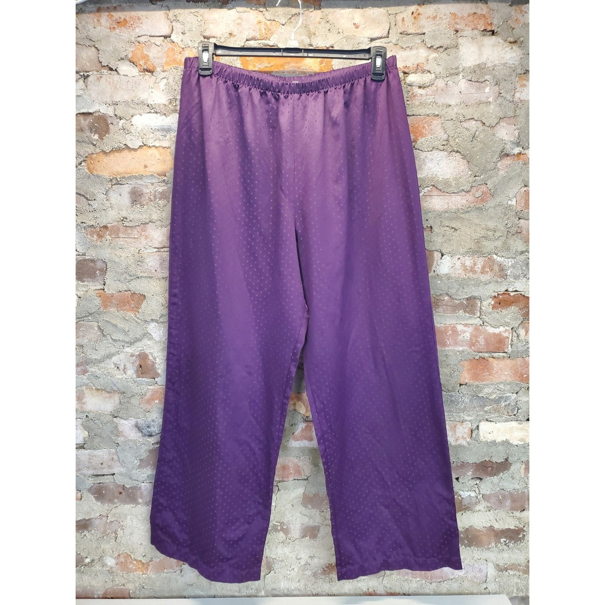 Womens Wide Leg Pants XL Purple Elastic Waist Polka Dot Pull On