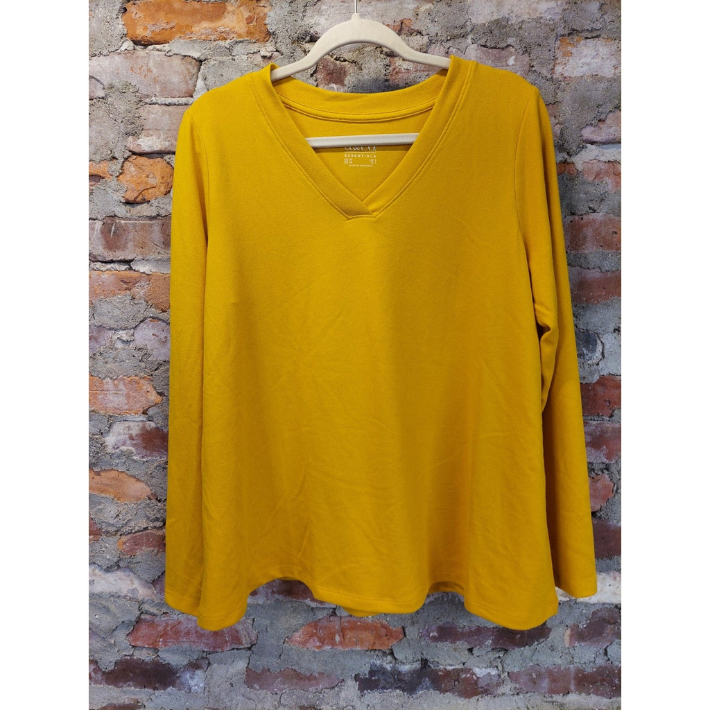 d&co Womens Long Sleeve V Neck Pullover Top Mustard Yellow Size M Essentials