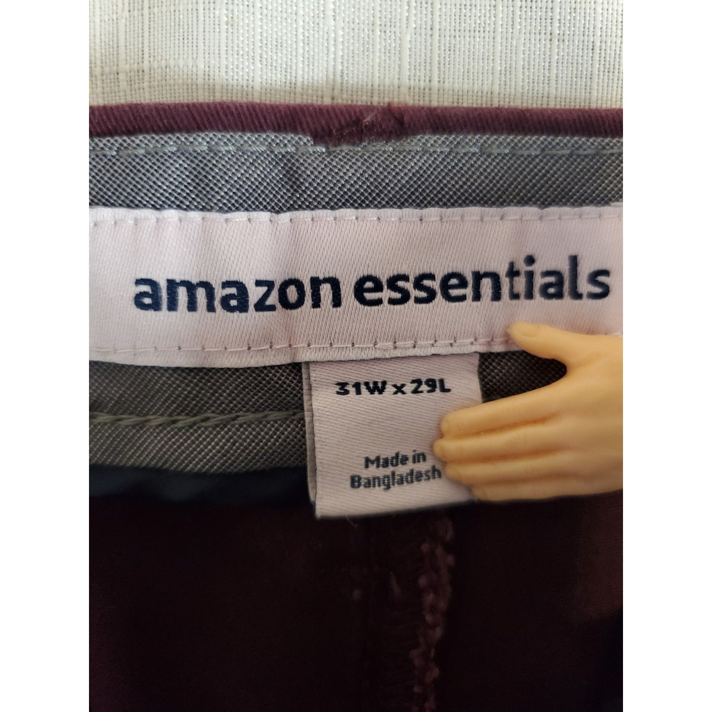 Amazon Essentials Mens Chinos Pants 31W x 29L Burgundy Flat Front Stretch