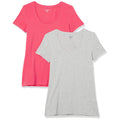 Amazon Essentials Womens Scoop Neck Tee XS Fuchsia Heather Grey 2 Pack