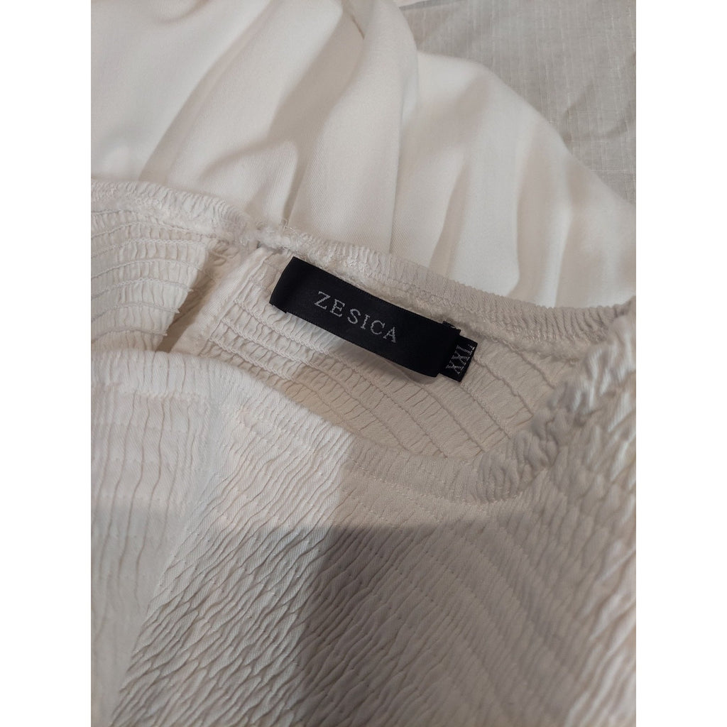 ZESICA Womens Dress XXL White Smocked Bodice Tiered Flutter Sleeve Midi