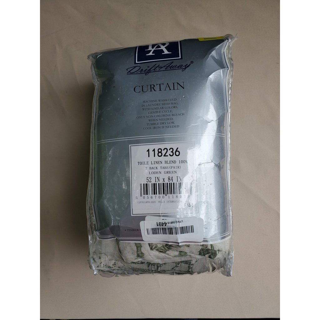 Drift Away Toile Curtain Panel 52x84 Loden Green Linen Blend Back Tab